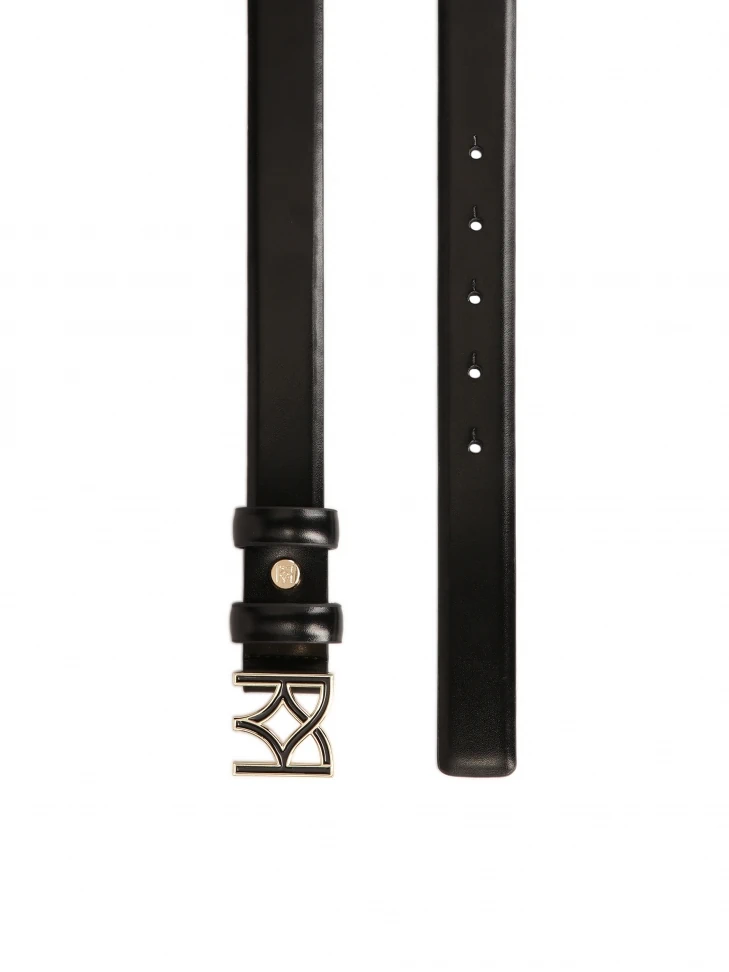 Kazar Narrow Black Belt With Logo Buckle