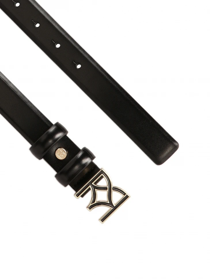 Kazar Narrow Black Belt With Logo Buckle