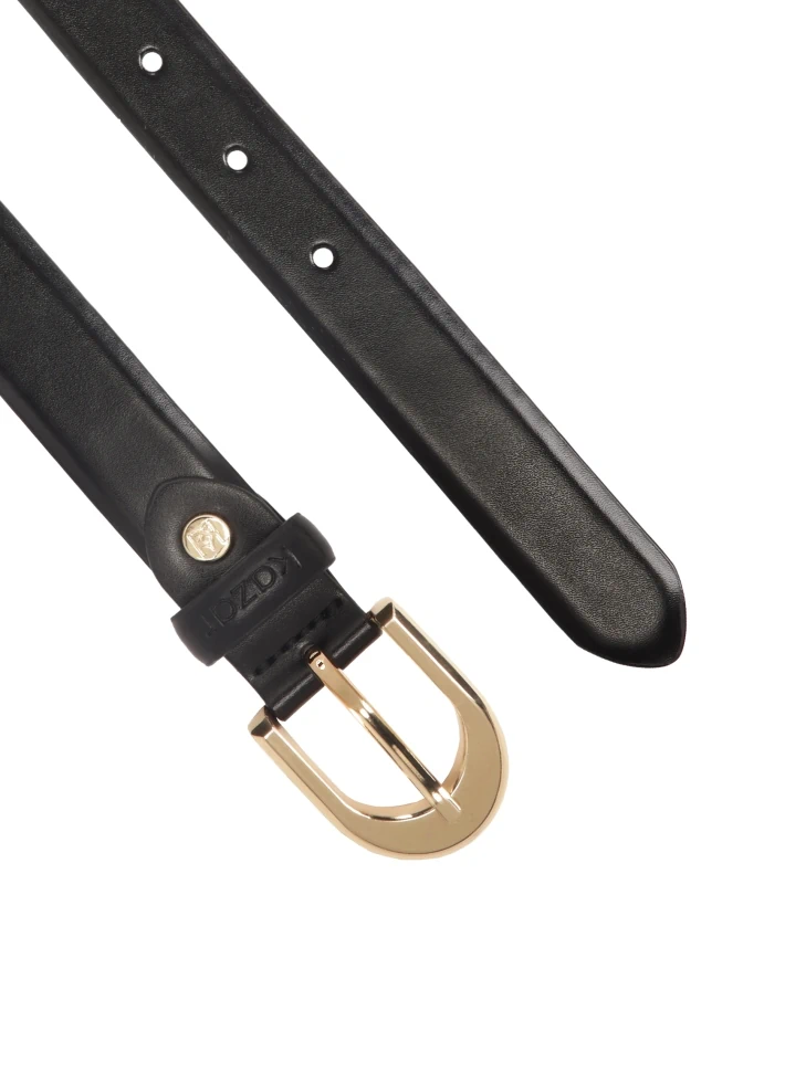 Kazar Narrow Black Belt With Logoed Loop