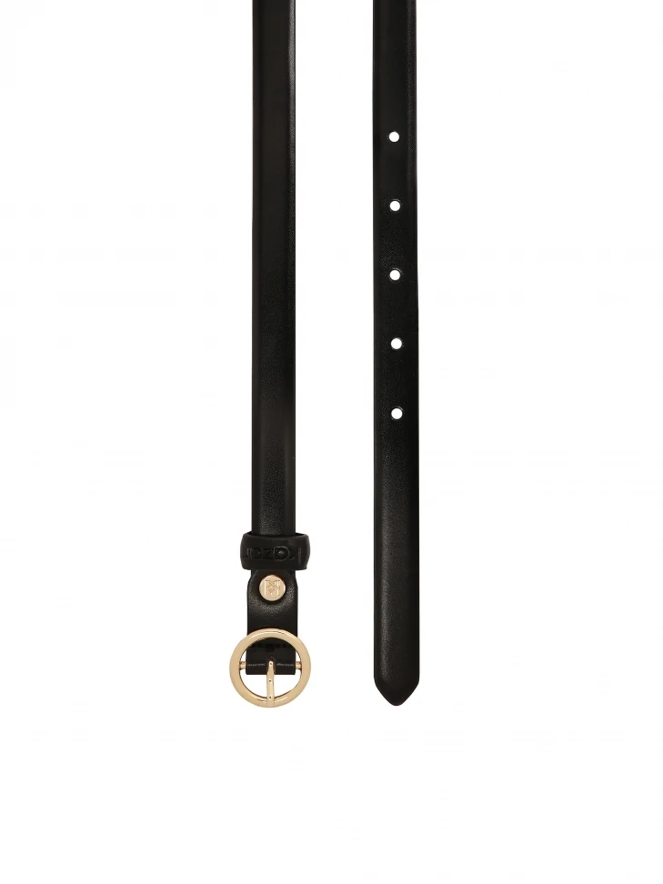 Kazar Narrow Black Belt With Round Buckle