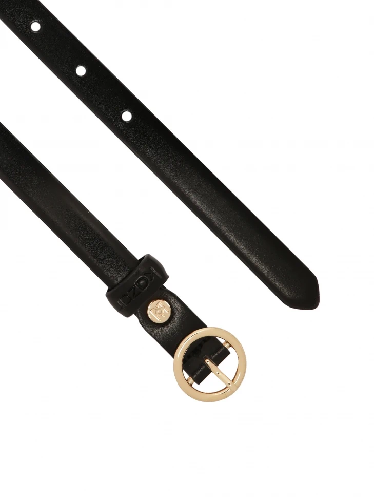 Kazar Narrow Black Belt With Round Buckle