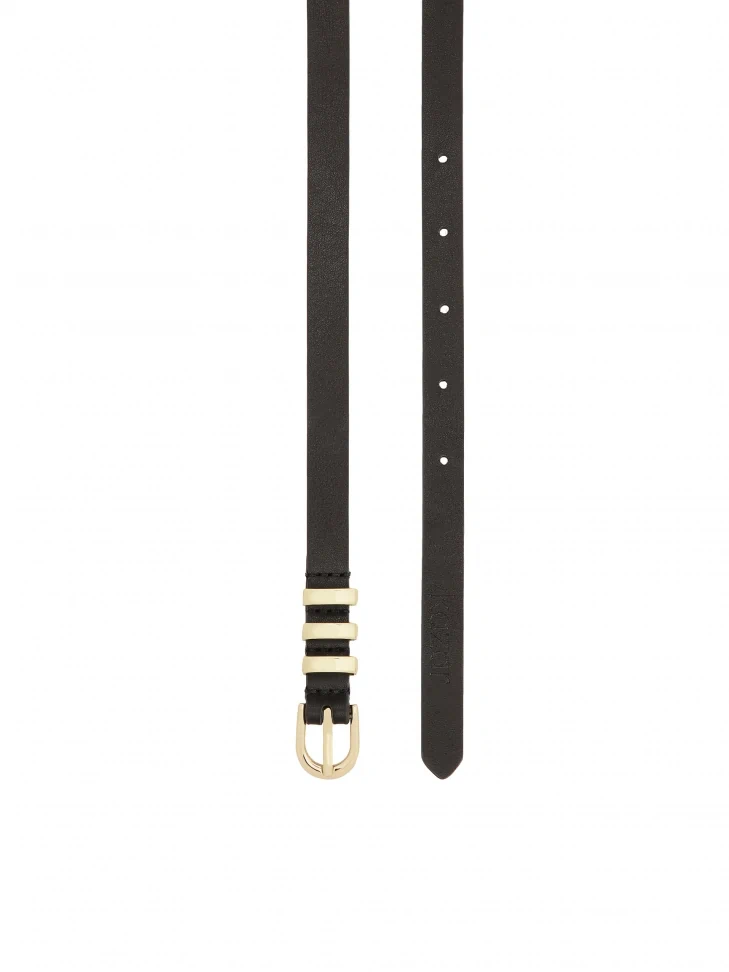 Kazar Narrow Black Belt With Three Metal Loops