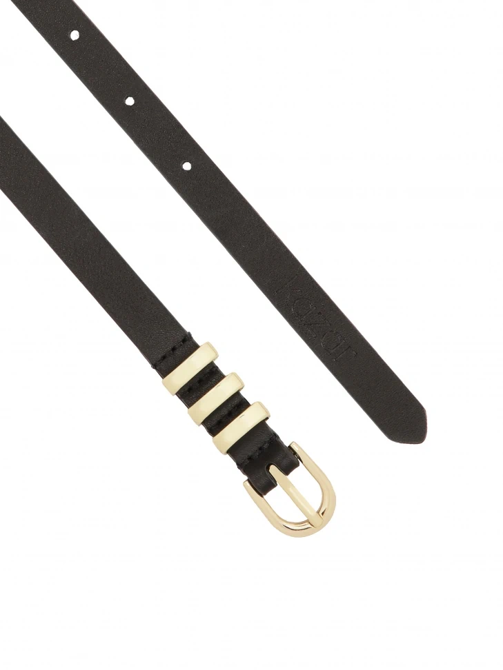 Kazar Narrow Black Belt With Three Metal Loops