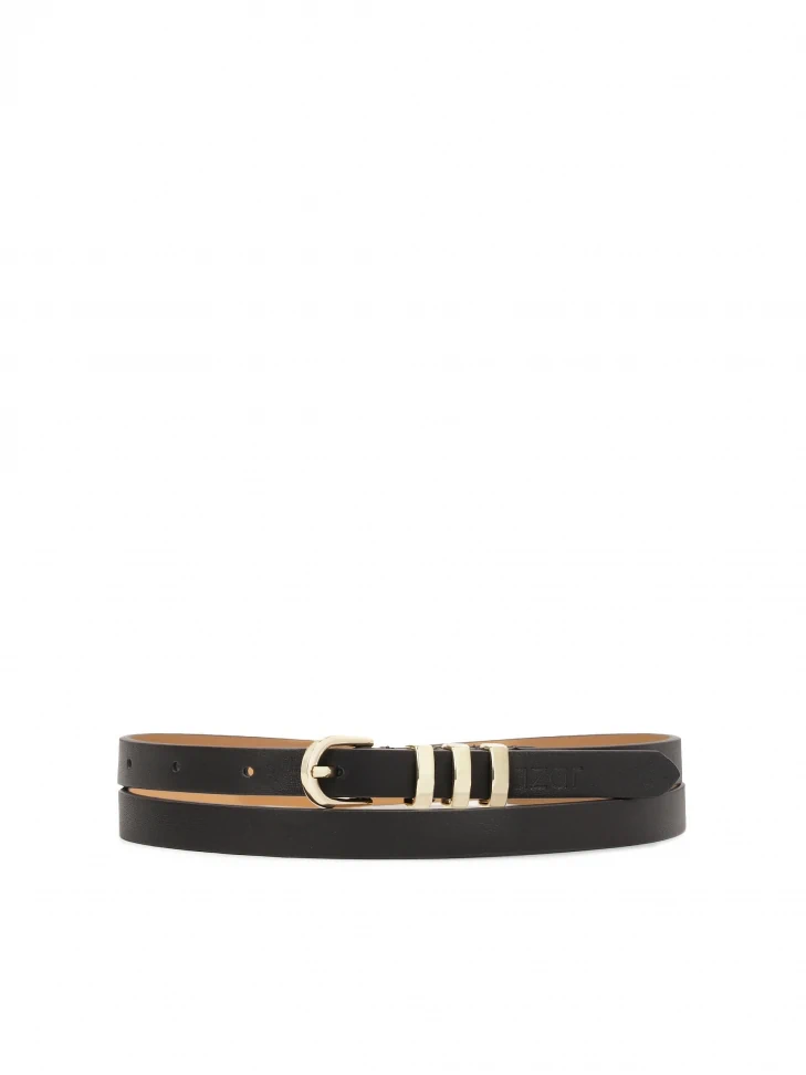 kazar Narrow black belt with three metal loops