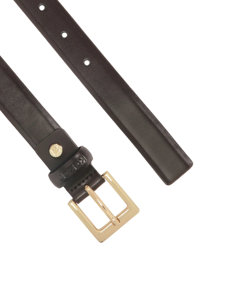 Kazar Narrow Brown Belt With Gold Buckle