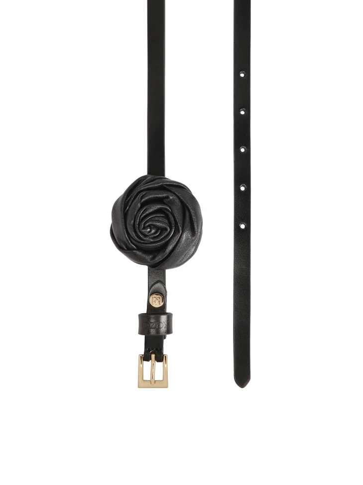 Kazar Narrow Leather Belt With 3D Rose