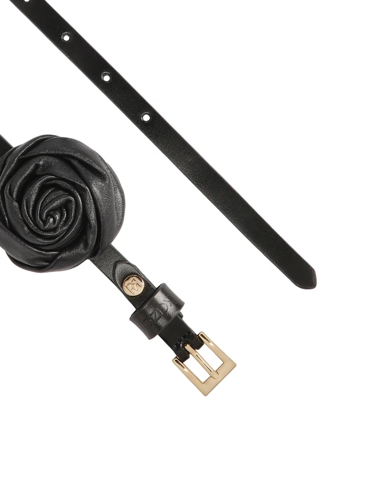 Kazar Narrow Leather Belt With 3D Rose