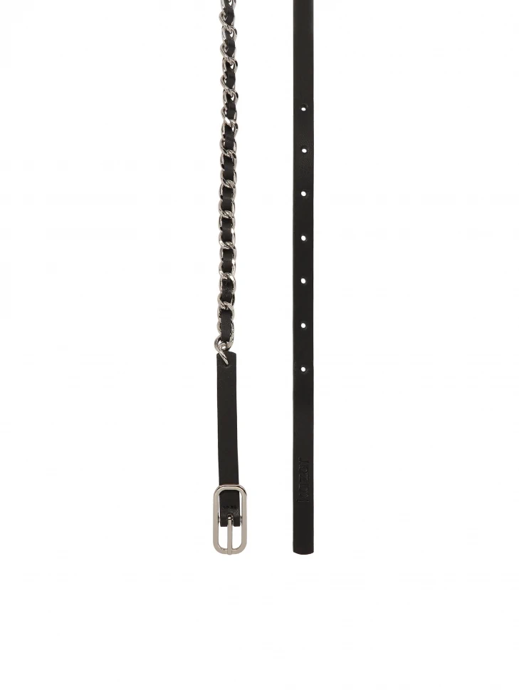 Kazar Narrow Leather Belt With Metal Chain