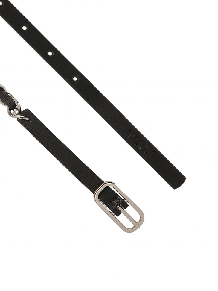 Kazar Narrow Leather Belt With Metal Chain