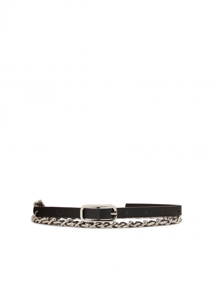 kazar Narrow leather belt with metal chain
