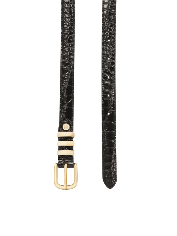 Kazar Narrow Leather Belt With Metal Loops