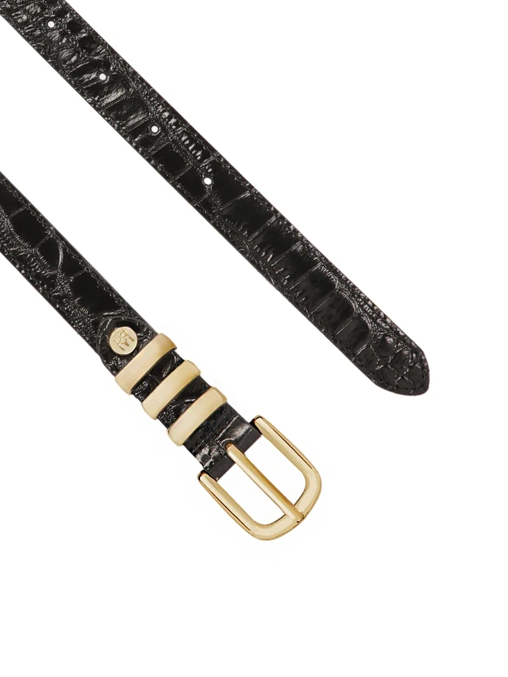 Kazar Narrow Leather Belt With Metal Loops