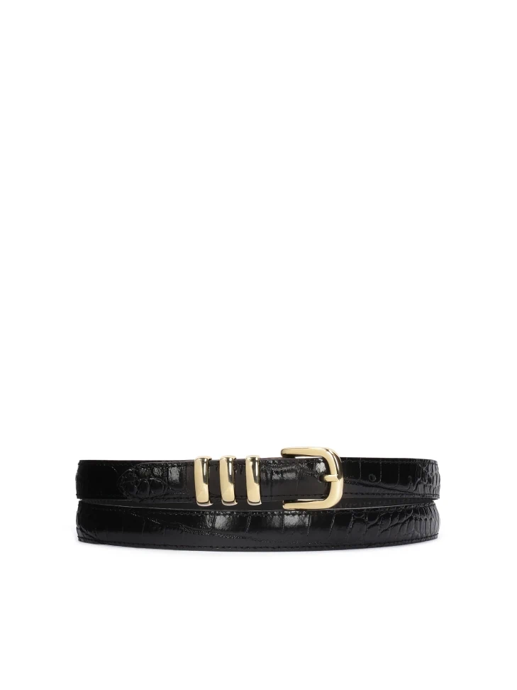 kazar Narrow leather belt with metal loops