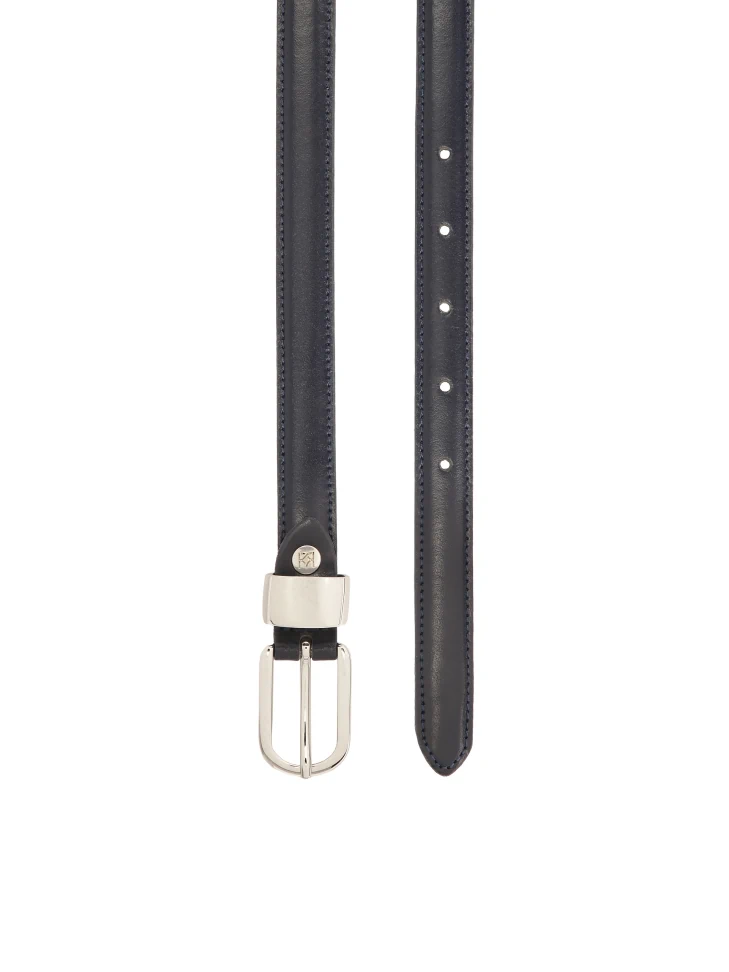 Kazar Narrow Navy Blue Belt With Silver Buckle