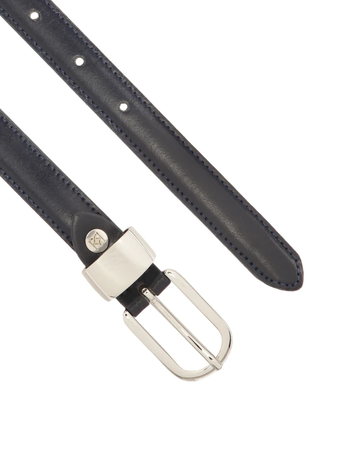 Kazar Narrow Navy Blue Belt With Silver Buckle