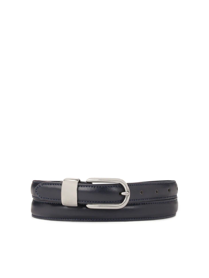 kazar Narrow navy blue belt with silver buckle