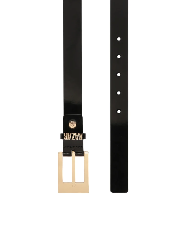 Kazar Narrow Patent Belt With Gold Logo