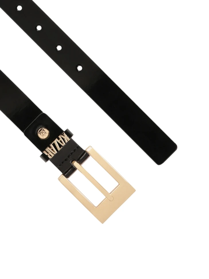 Kazar Narrow Patent Belt With Gold Logo