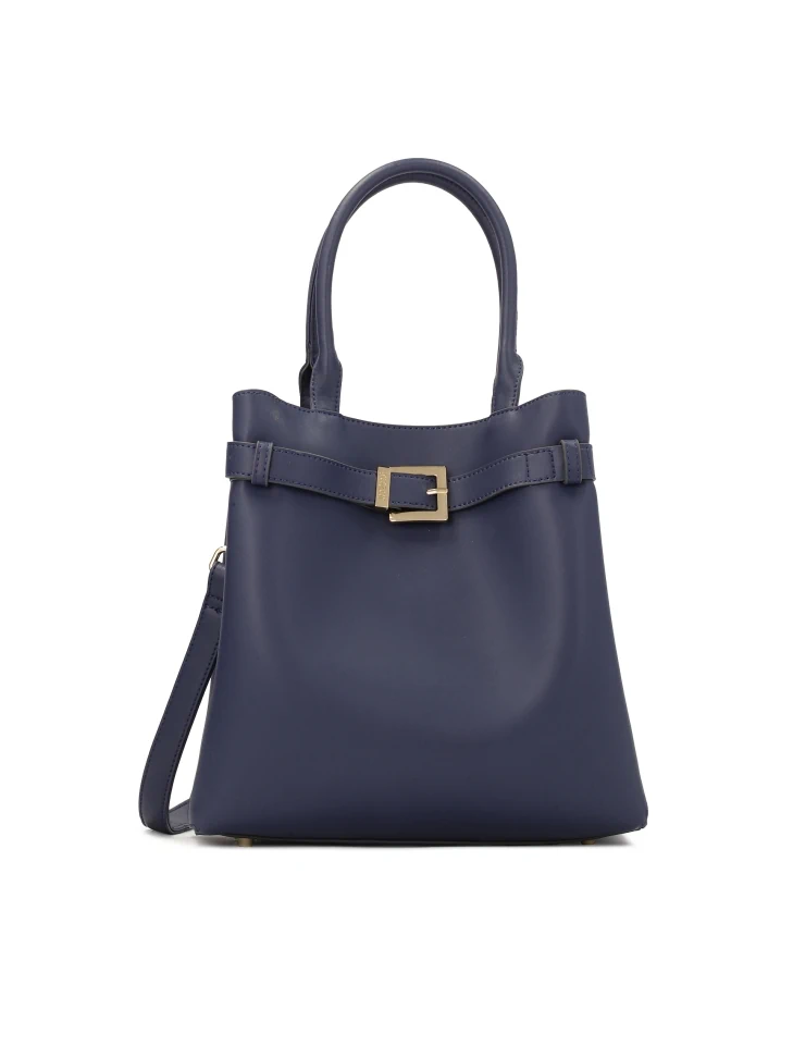 kazar Navy blue handbag with hand grips and strap