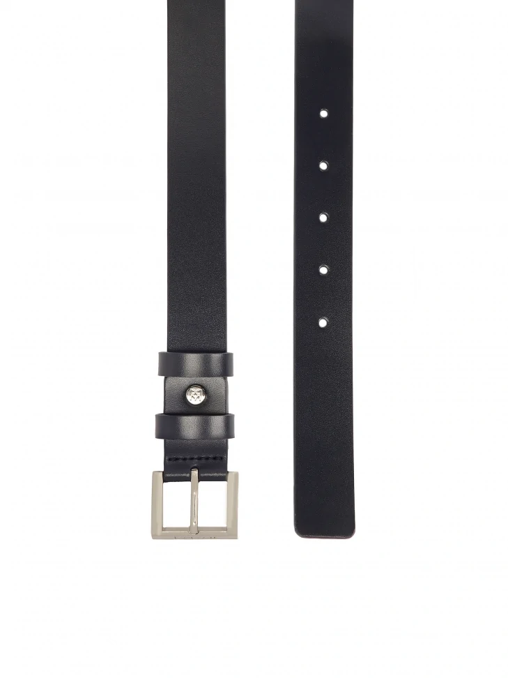 Kazar Navy Blue Leather Belt With Silver Buckle