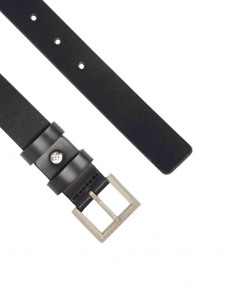 Kazar Navy Blue Leather Belt With Silver Buckle