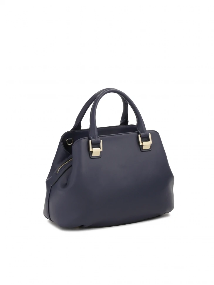 Kazar Navy Blue Leather Handbag With Hand Grips