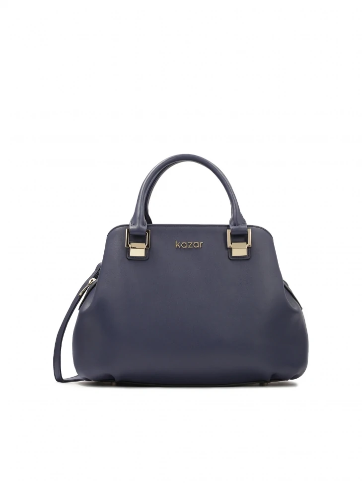 kazar Navy blue leather handbag with hand grips