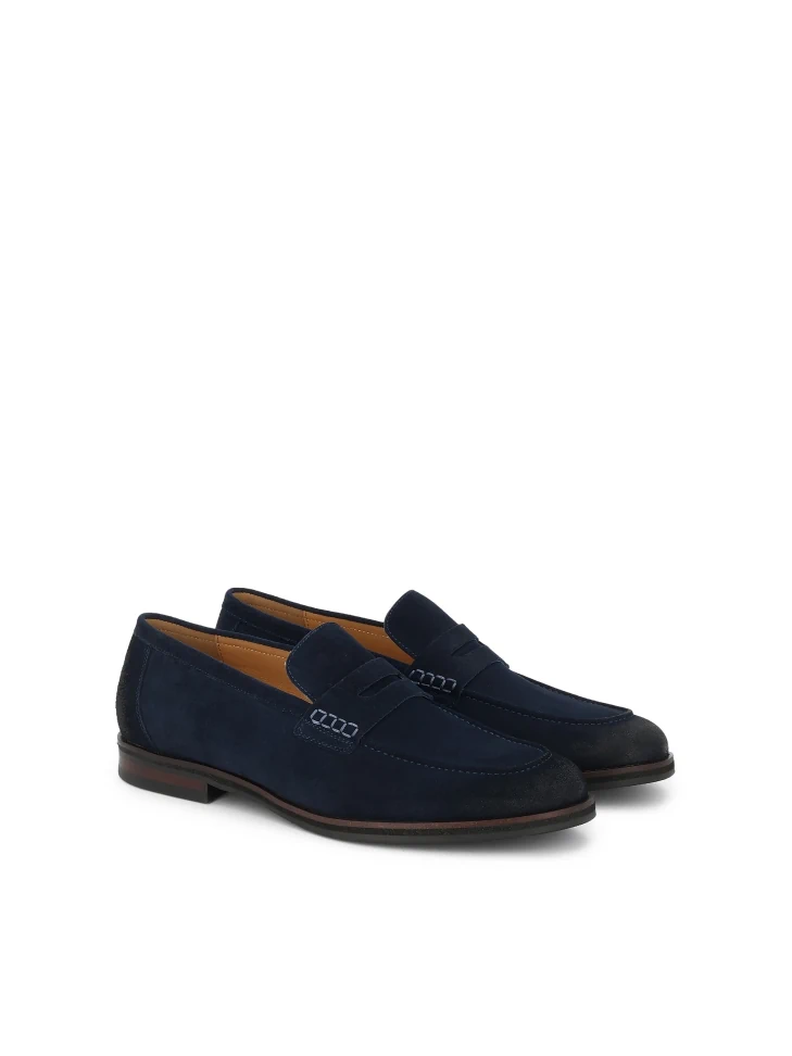 Kazar Navy Blue Loafers In Rubbed Suede