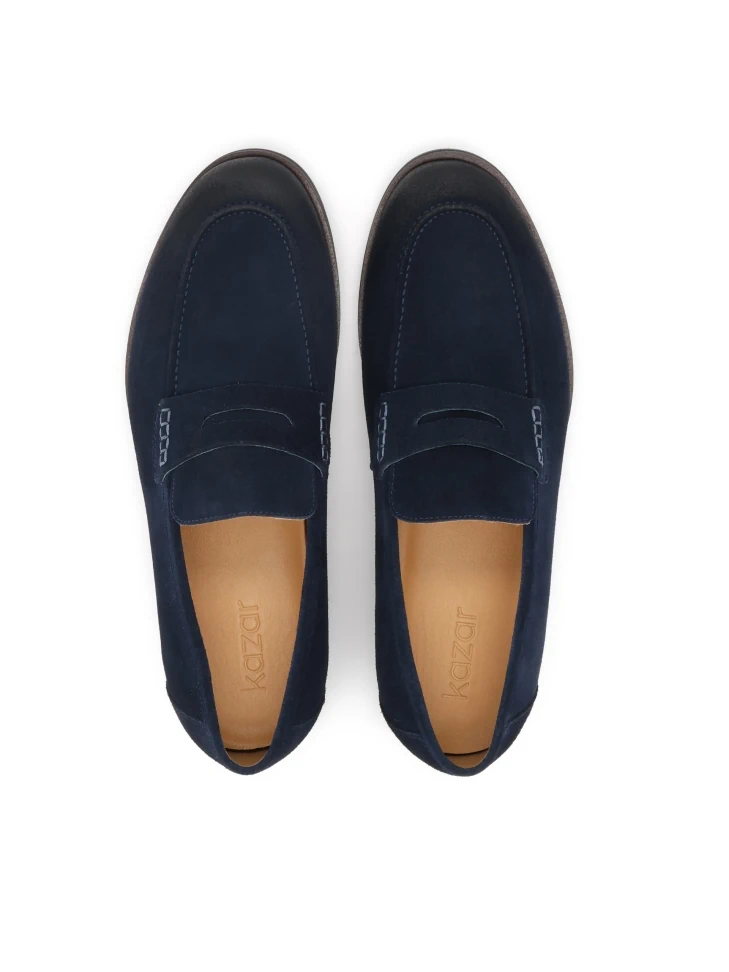 Kazar Navy Blue Loafers In Rubbed Suede