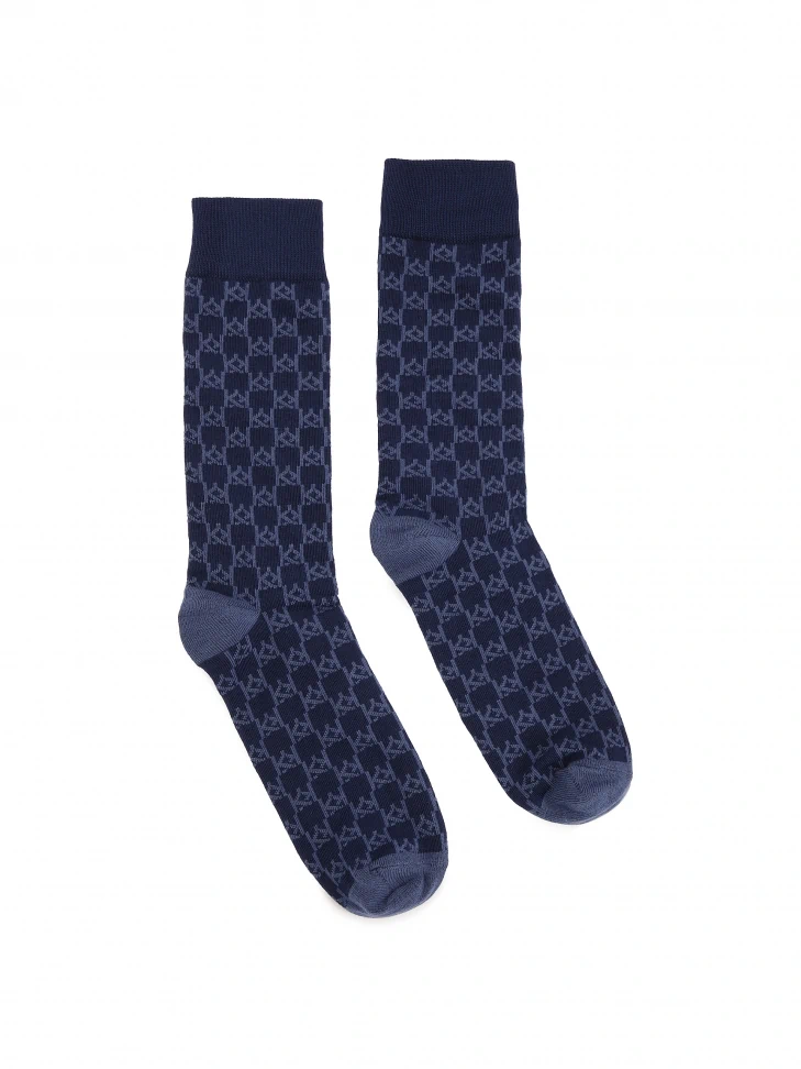 Kazar Navy Blue Men's Socks With KAZAR Monograms