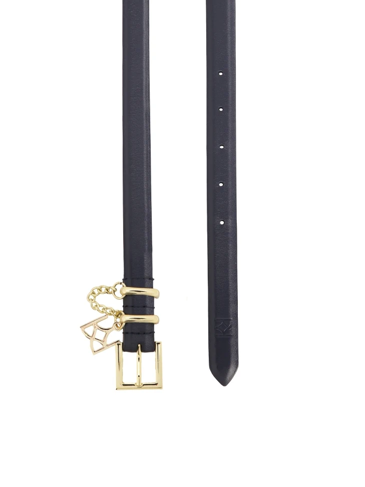 Kazar Navy Blue Narrow Belt With Gold Decoration