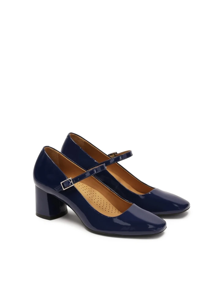 Kazar Navy Blue Patent Leather Low Heel Pumps