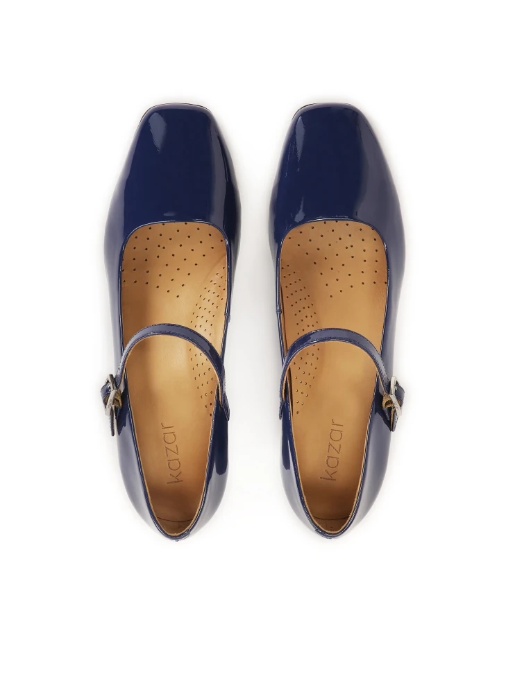 Kazar Navy Blue Patent Leather Low Heel Pumps