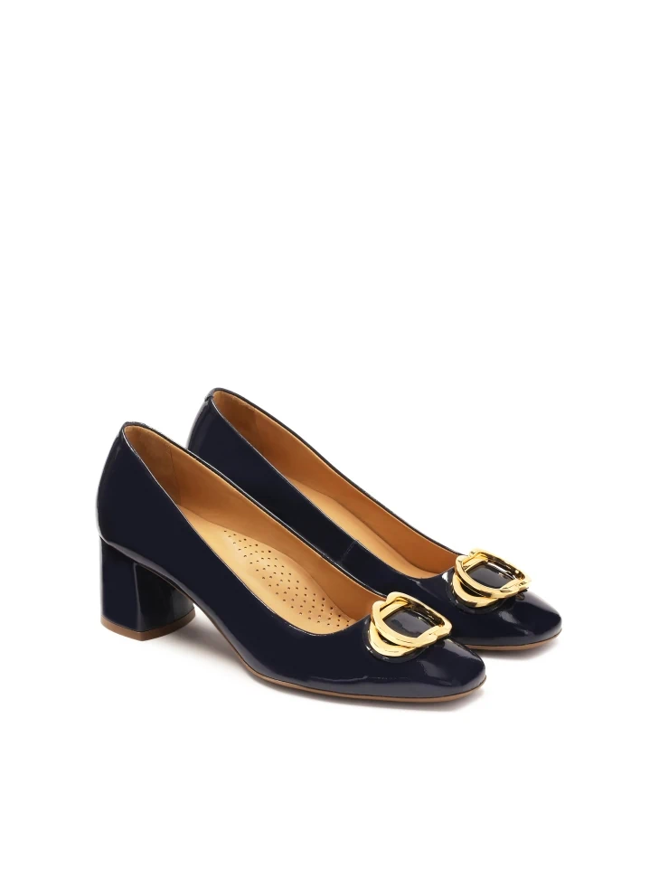Kazar Navy Blue Patent Leather Pumps