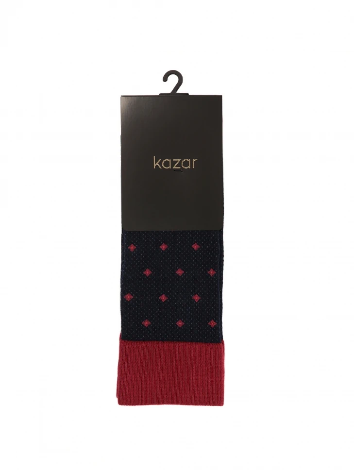 Kazar Navy Blue Socks With A Maroon Pattern