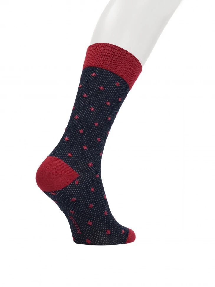 Kazar Navy Blue Socks With A Maroon Pattern
