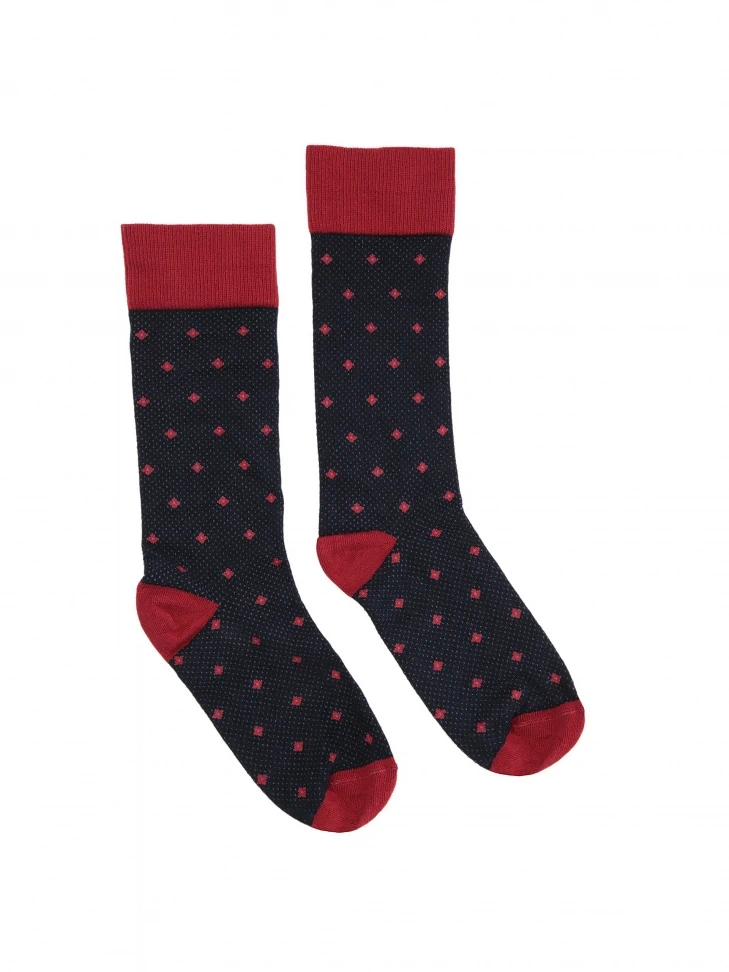Kazar Navy Blue Socks With A Maroon Pattern