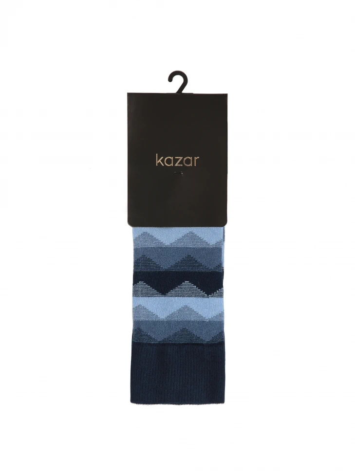 Kazar Navy Blue Socks With Stripes And Zigzags