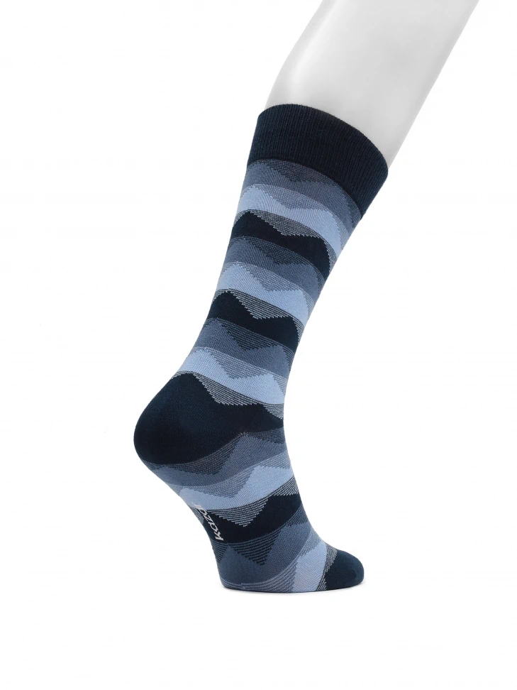 Kazar Navy Blue Socks With Stripes And Zigzags