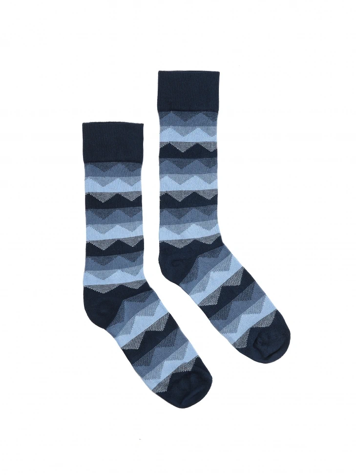 Kazar Navy Blue Socks With Stripes And Zigzags