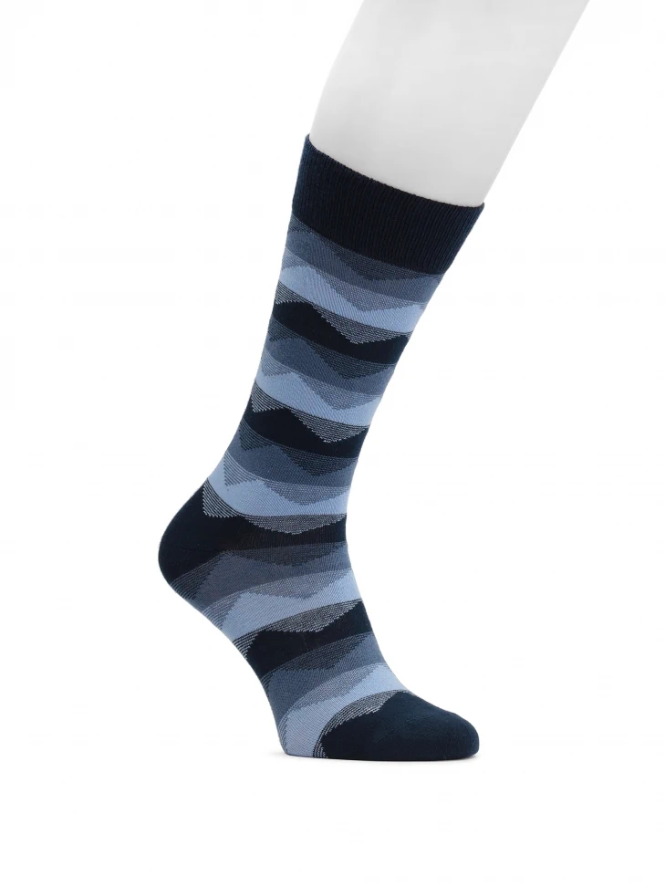 kazar Navy blue socks with stripes and zigzags