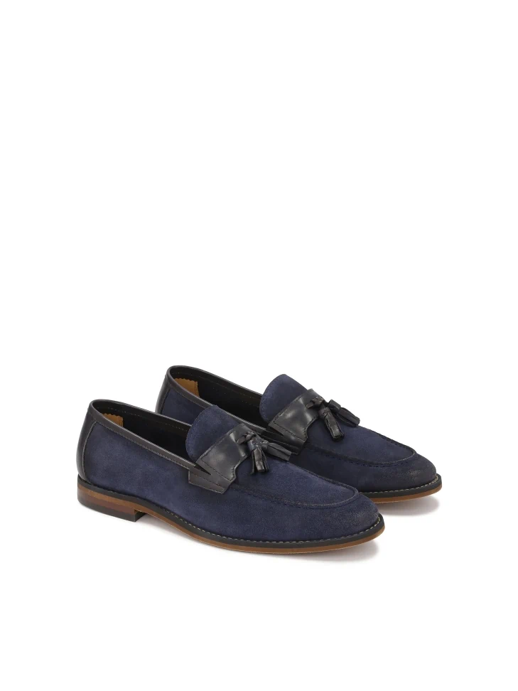 Kazar Navy Blue Suede And Smooth Leather Loafers
