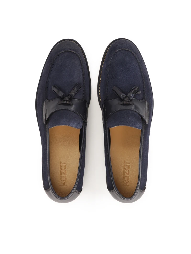 Kazar Navy Blue Suede And Smooth Leather Loafers