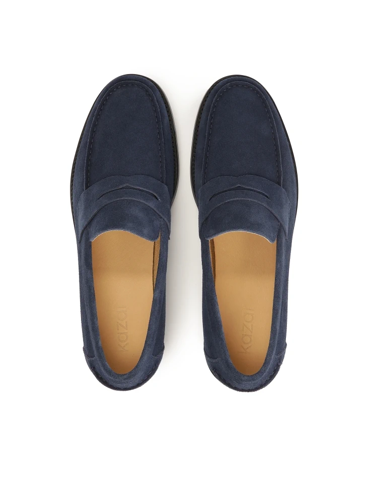 Kazar Navy Blue Suede Loafers For Men