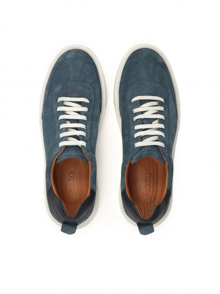 Kazar Navy Blue Suede Sneakers With White Sole