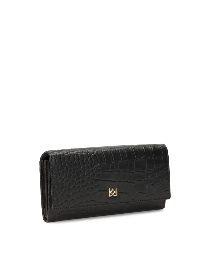 Kazar Oblong Black Wallet In Embossed Leather