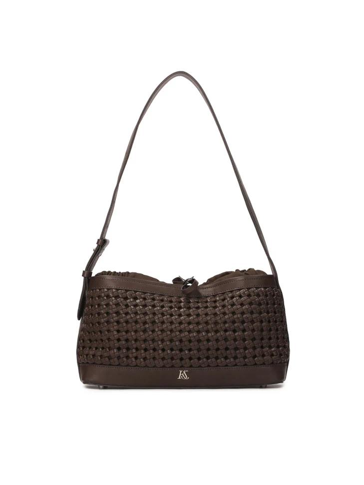 kazar Oblong brown handbag with braided pattern