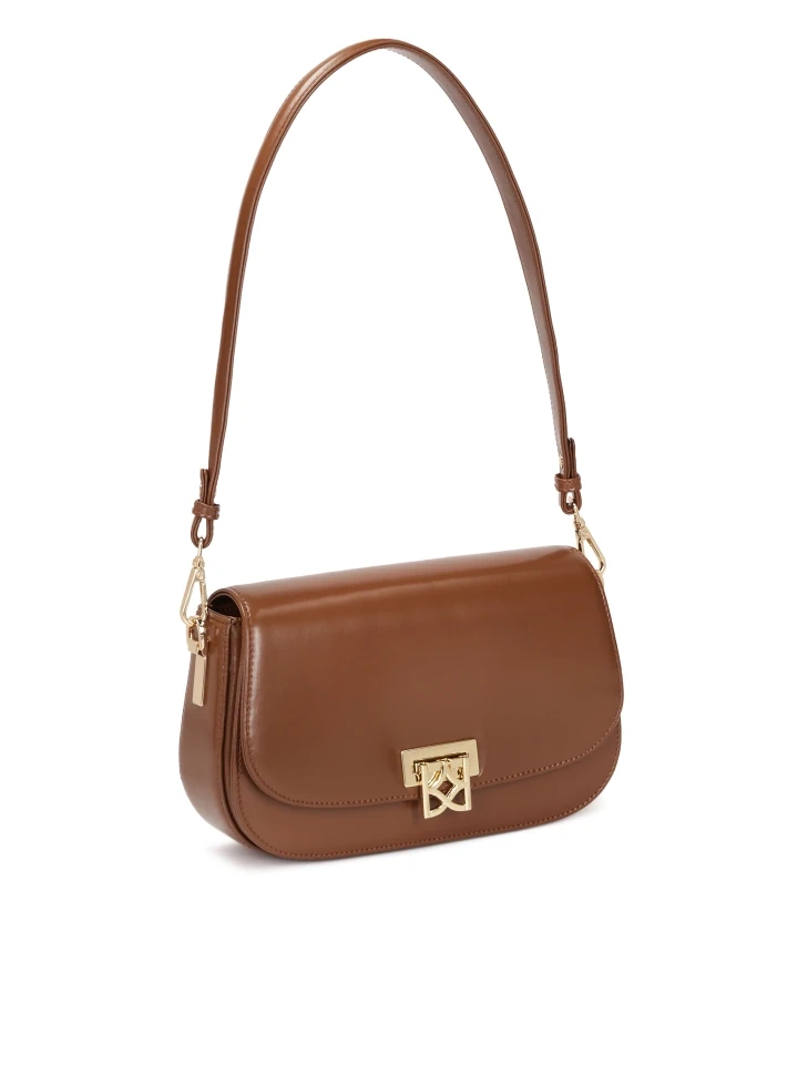 Kazar Oblong Brown Handbag With Flap