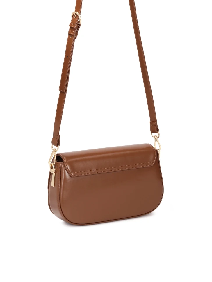 Kazar Oblong Brown Handbag With Flap