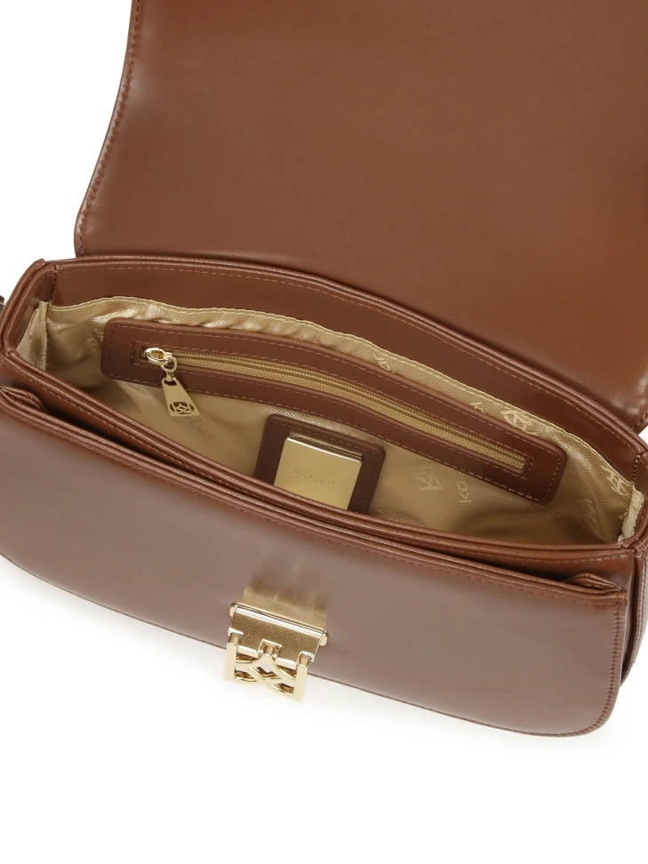 Kazar Oblong Brown Handbag With Flap